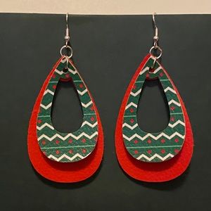 Handmade Faux Leather Earrings- Red and Green